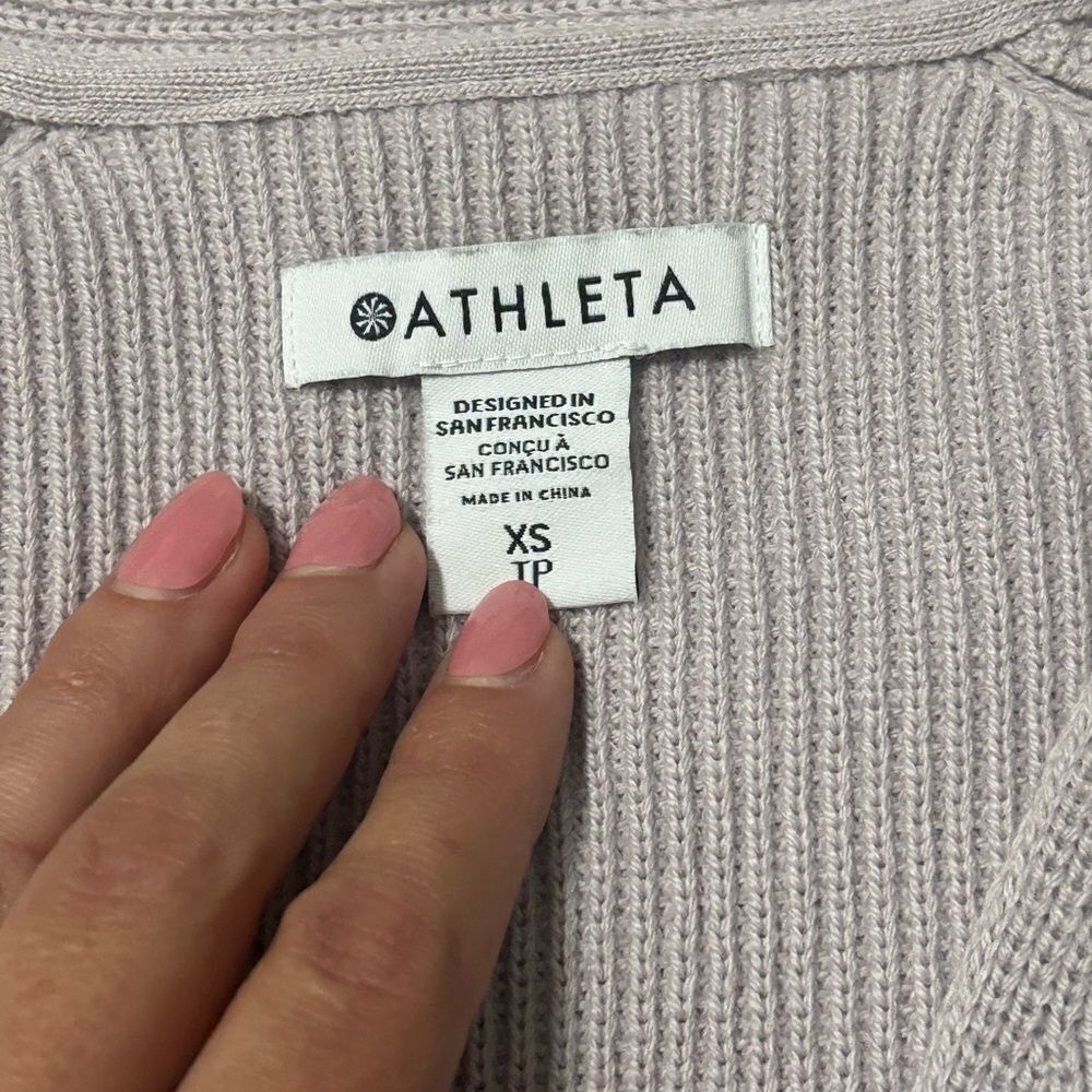 Athleta Hanover Sweater Womens XS Purple V Neck Merino Wool Blend Ribbed - Picture 7 of 9